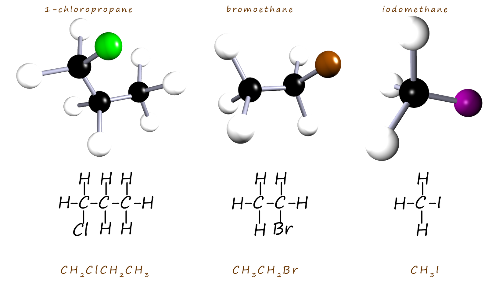 examples of primary halogenalkane molecules